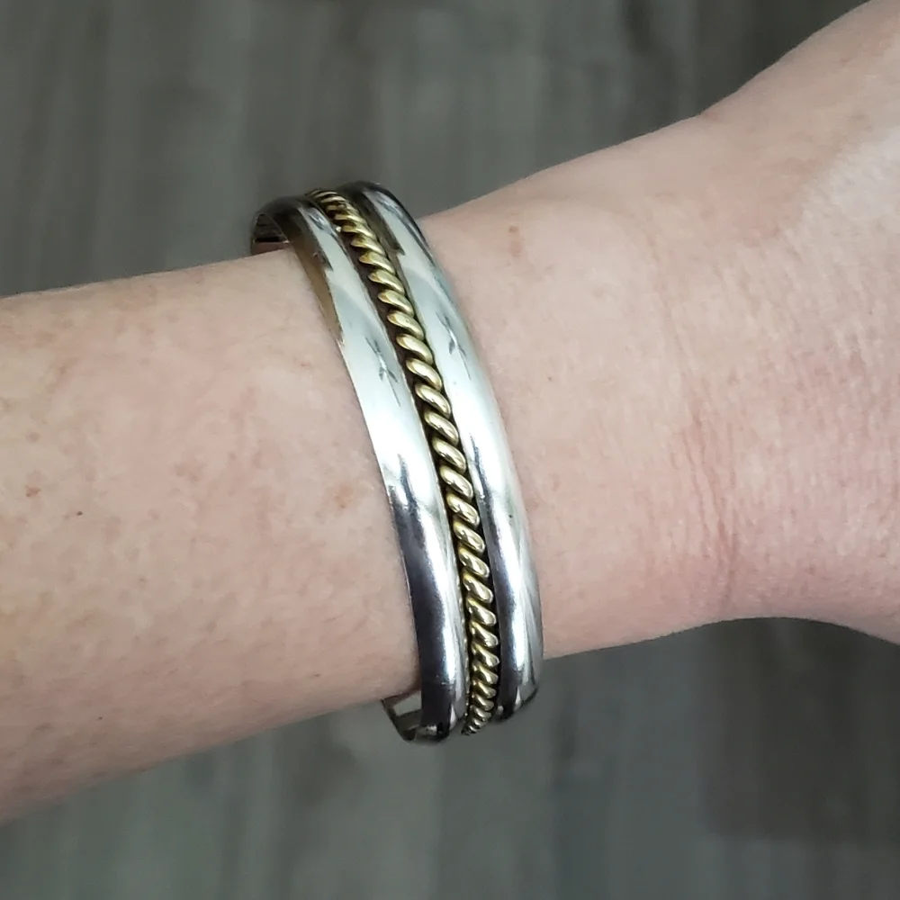 Silpada Sterling Silver Brass Braid Vintage Cuff B0001 - Picture 11 of 12